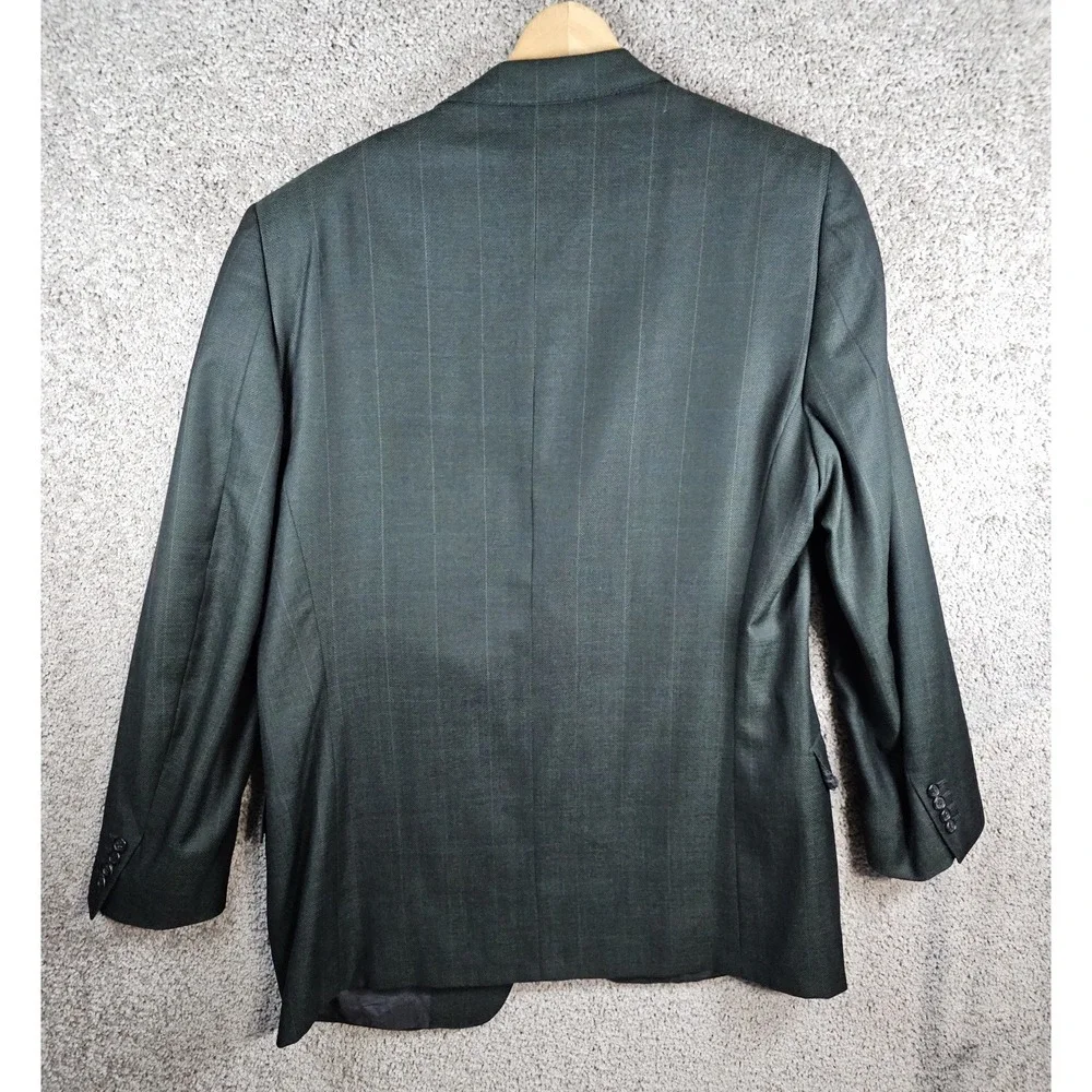 Ermenegildo Zegna 44L Green Windowpane Super 100s Worsted Wool Blazer Sport Coat